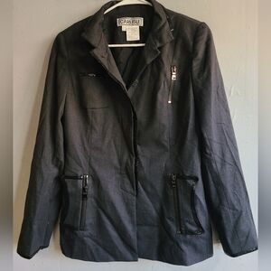 Women's small 6 silk/wool blend blazer jacket dark gray shiny black accent